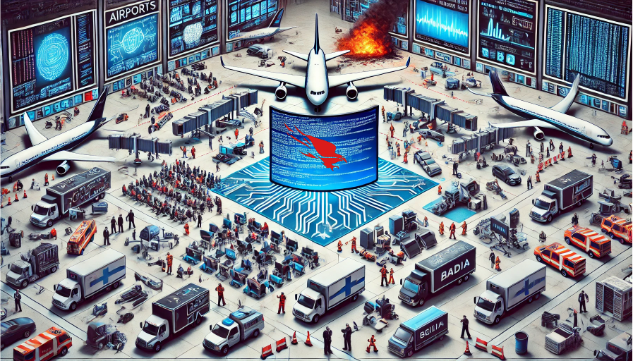 The CrowdStrike Catastrophe: Illustration of CrowdStrike Falcon update failure causing widespread damage across critical sectors, emphasizing the need for better software quality.